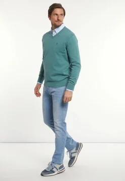 Discount River Woods Normal fit katoenen basic V-hals trui opal mix -