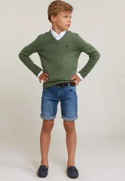 Discount River Woods Normal fit katoenen basic V-hals trui safari mix -