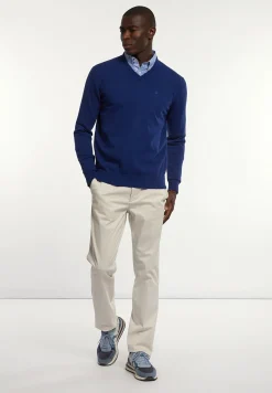 New River Woods Normal fit katoenen basic V-hals trui indigo mix -