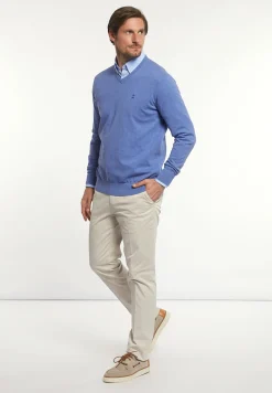 Clearance River Woods Normal fit katoenen basic V-hals trui ethnic blue mix -