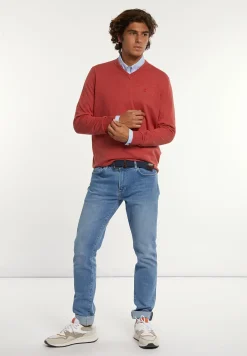 New River Woods Normal fit katoenen basic V-hals trui cherry mix -