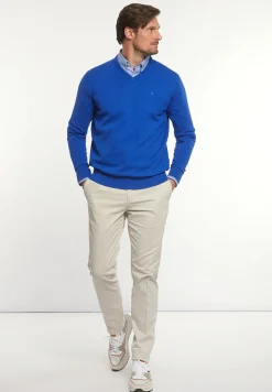 Sale River Woods Normal fit katoenen basic V-hals trui cobalt mix -
