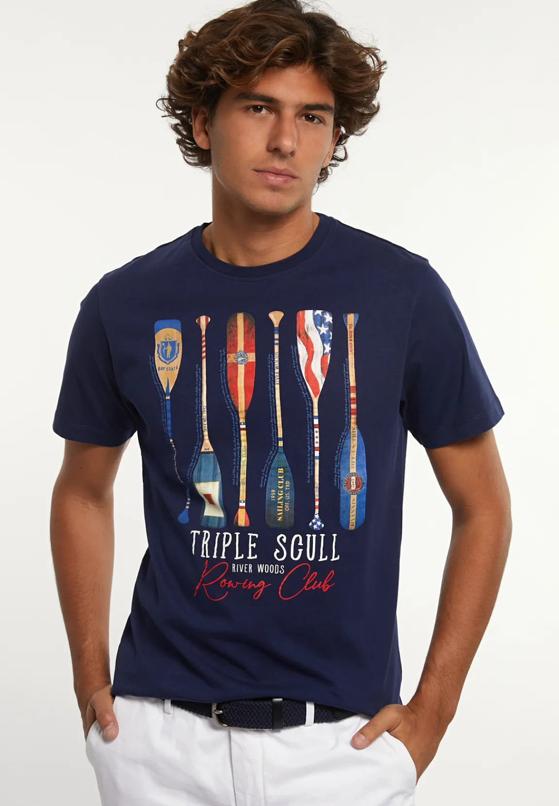 Discount River Woods Normal fit katoenen fantasie T-shirt midnight blue -