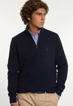 Clearance River Woods Normal fit katoenen trui opstaande kraag navy -