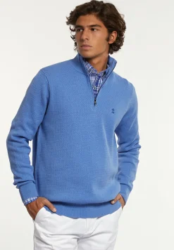 Online River Woods Normal fit katoenen trui opstaande kraag blue azure mix -