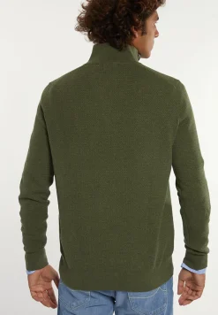 Sale River Woods Normal fit katoenen trui opstaande kraag olive mix -