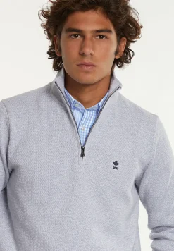 Best River Woods Normal fit katoenen trui opstaande kraag lt grey mix -