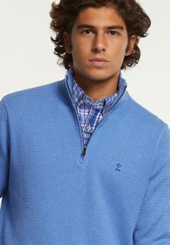 Online River Woods Normal fit katoenen trui opstaande kraag blue azure mix -