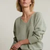 Hot River Woods Olijfgroene alpaca-zuivere scheerwol V-hals trui -
