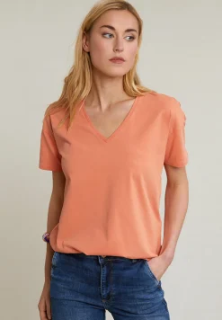 Sale River Woods Oranje basic V-hals T-shirt korte mouwen -
