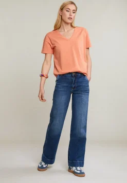 Sale River Woods Oranje basic V-hals T-shirt korte mouwen -