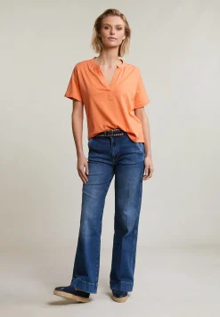 Sale River Woods Oranje gestipte V-hals T-shirt -