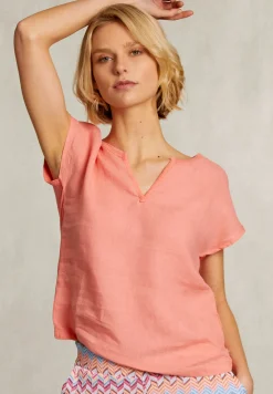 Best River Woods Oranje linnen V-hals T-shirt -
