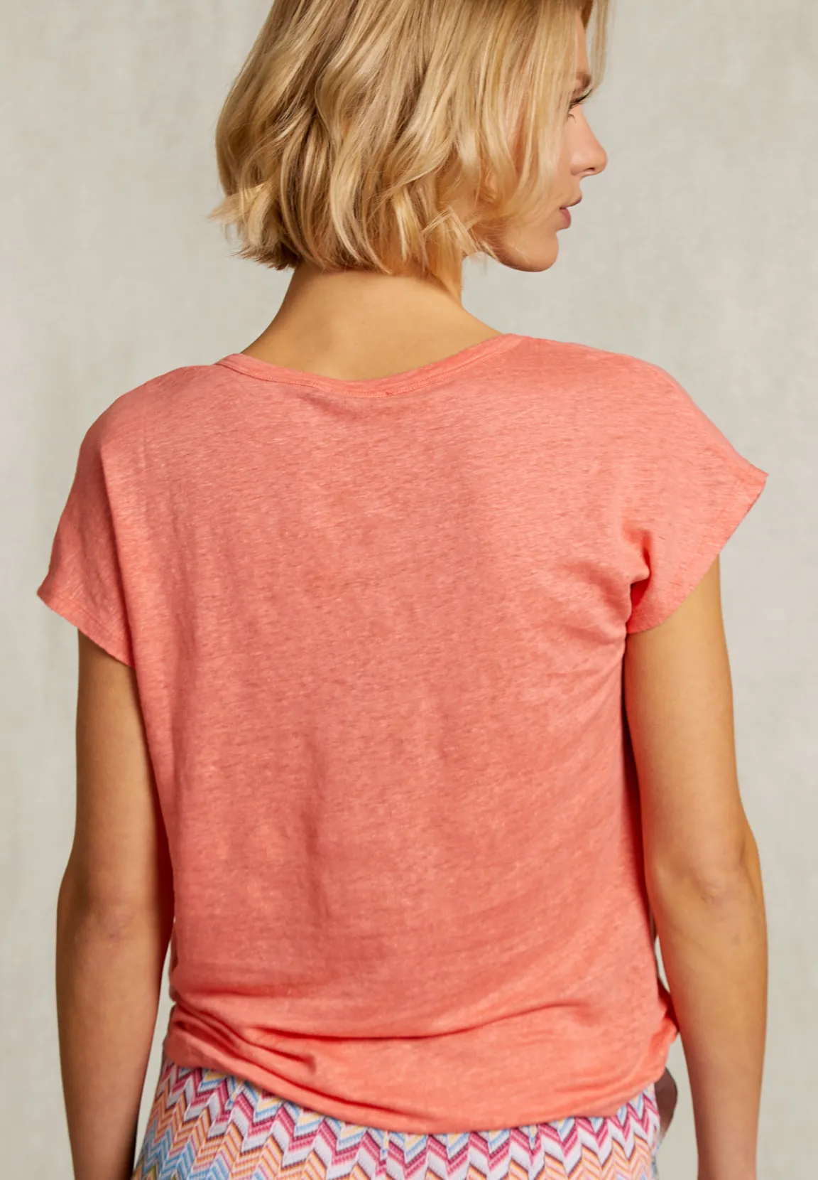 Best River Woods Oranje linnen V-hals T-shirt -