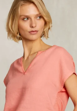 Best River Woods Oranje linnen V-hals T-shirt -