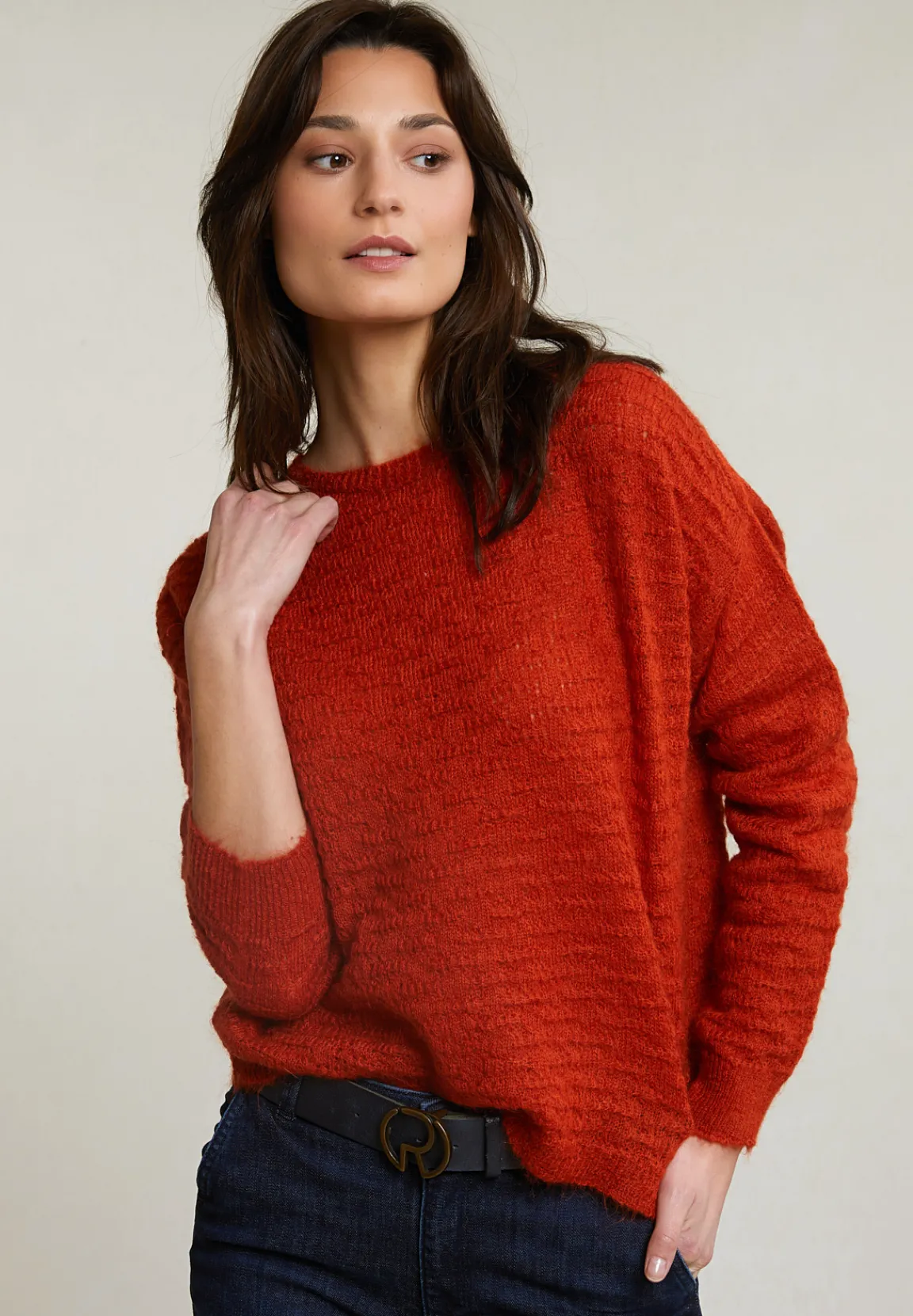 New River Woods Oranje mohair trui ronde hals -