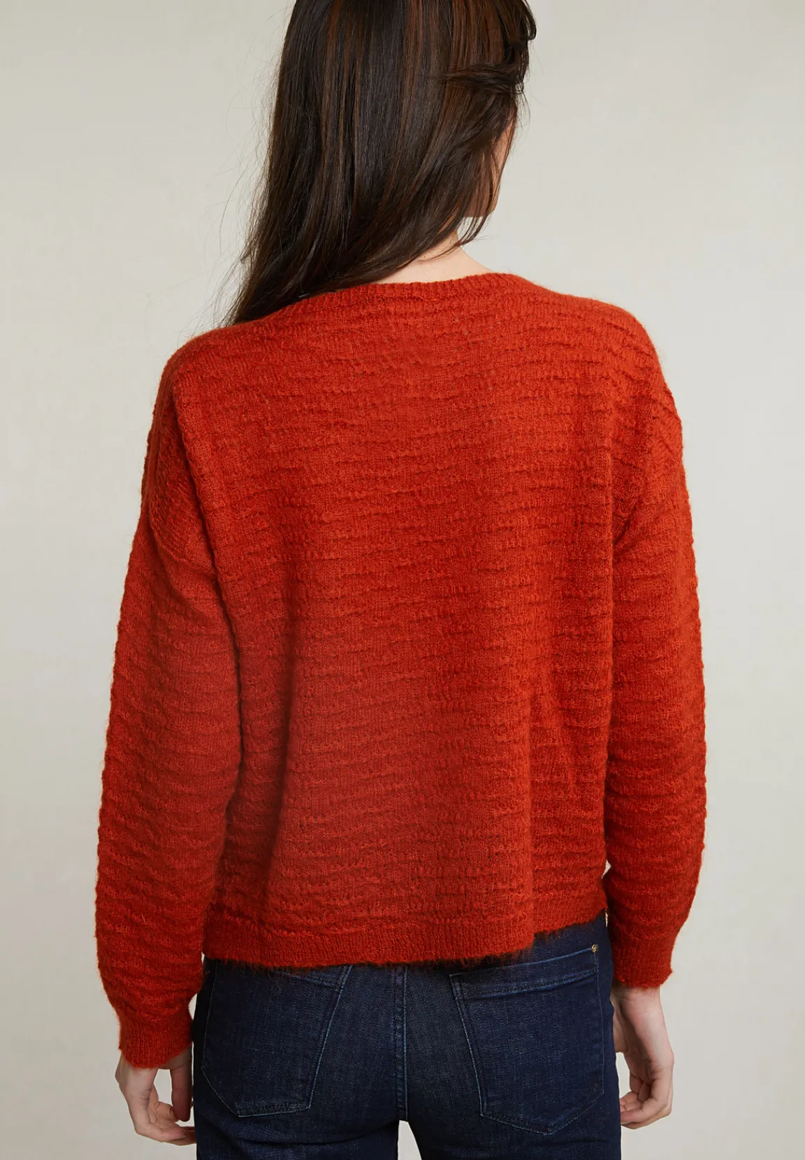 New River Woods Oranje mohair trui ronde hals -