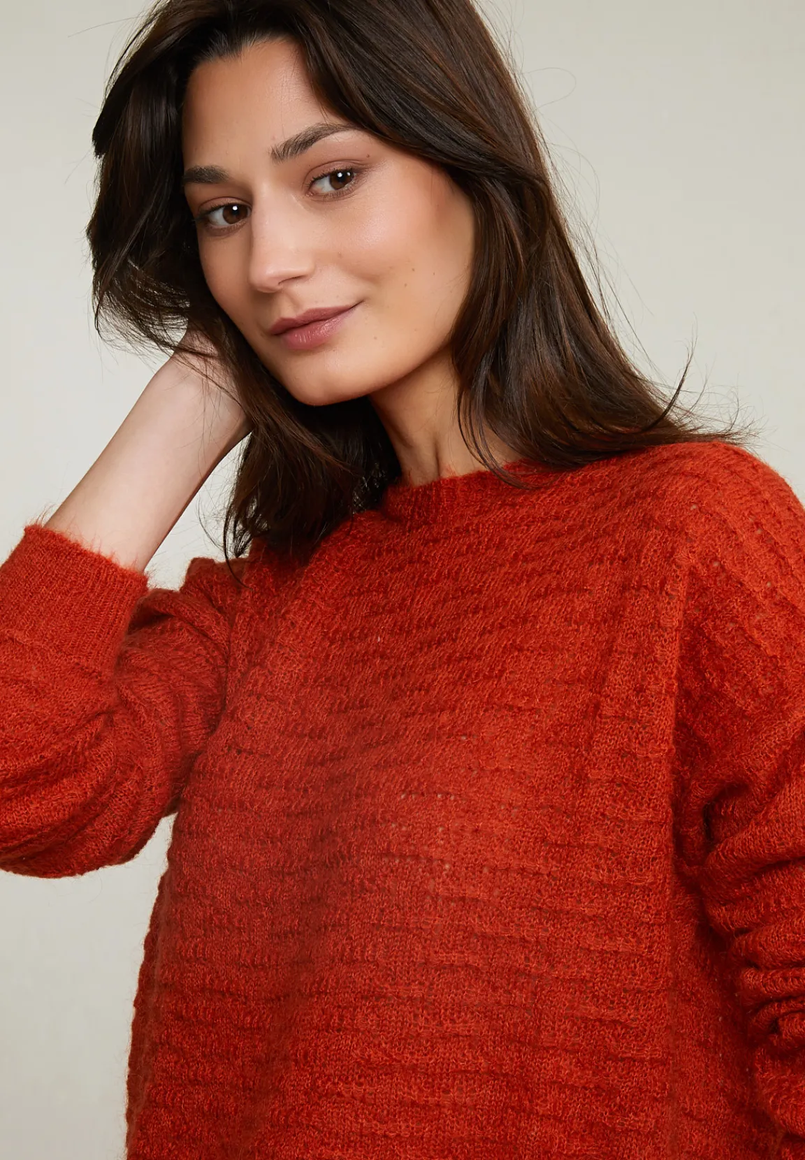 New River Woods Oranje mohair trui ronde hals -