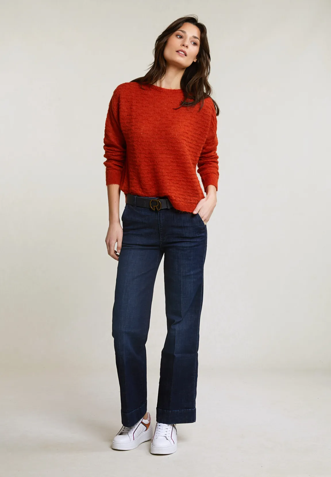 New River Woods Oranje mohair trui ronde hals -