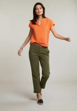 Hot River Woods Oranje mouwloze V-hals T-shirt -