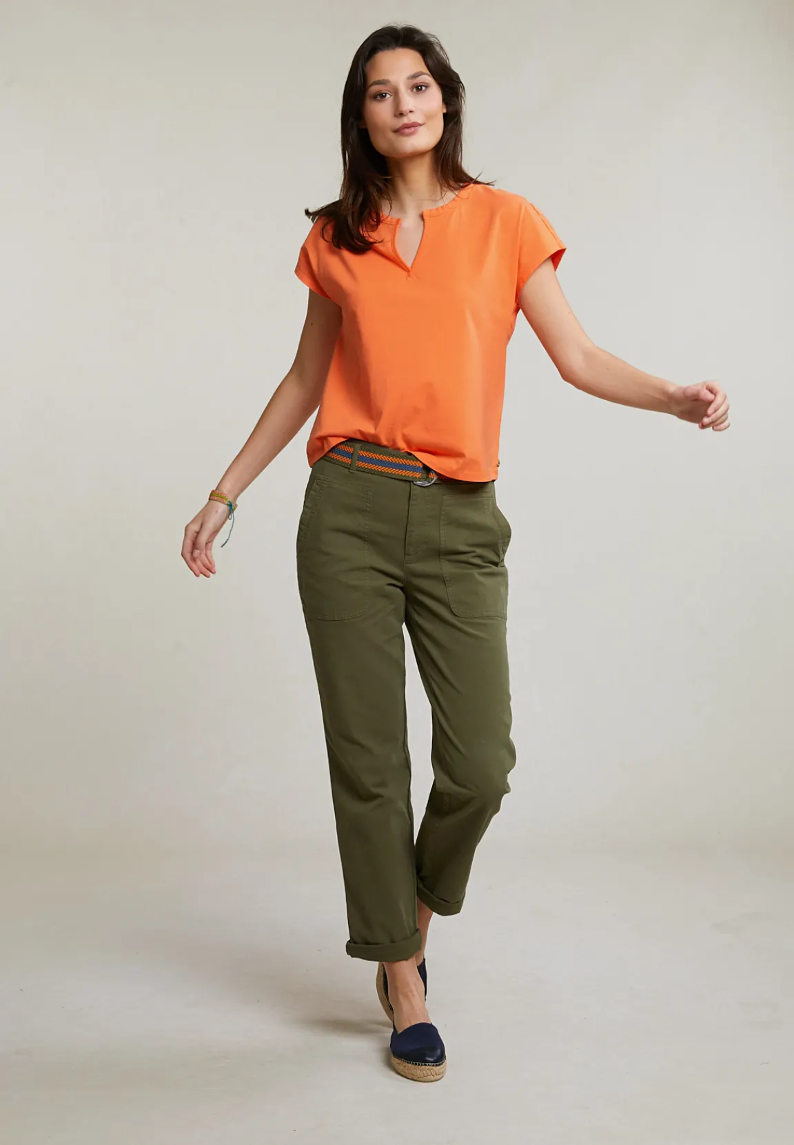 Hot River Woods Oranje mouwloze V-hals T-shirt -