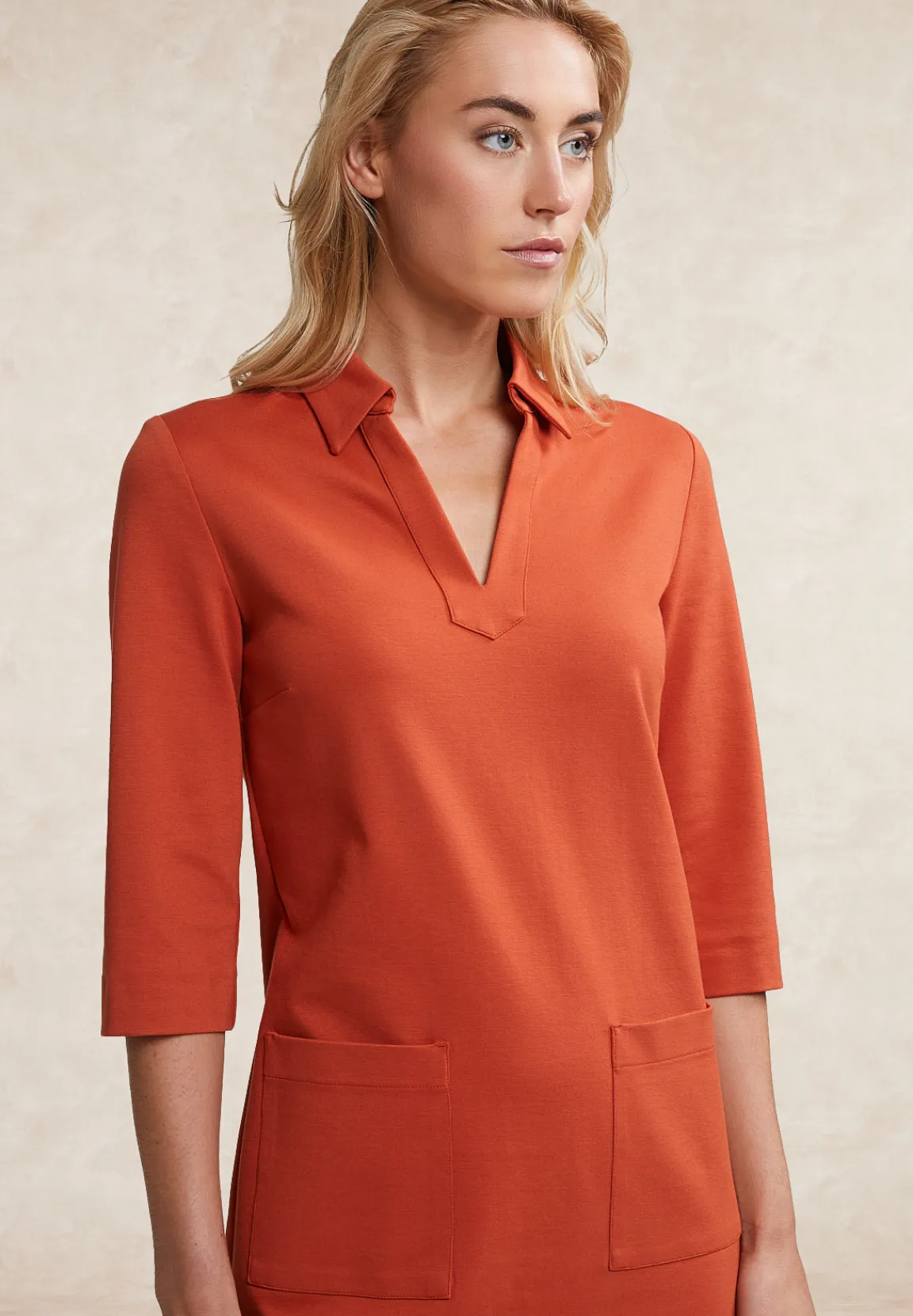Fashion River Woods Oranje V-hals jurk 3/4 mouwen -