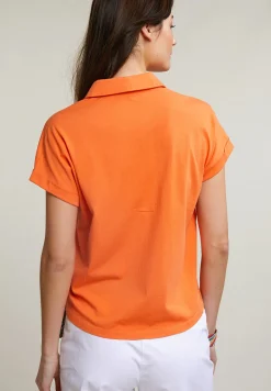 Hot River Woods Oranje V-hals polo T-shirt korte mouwen -