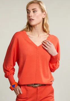 Fashion River Woods Oranje V-hals trui lange mouwen -