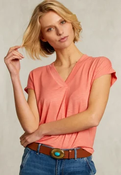 Hot River Woods Oranje V-hals T-shirt korte mouwen -