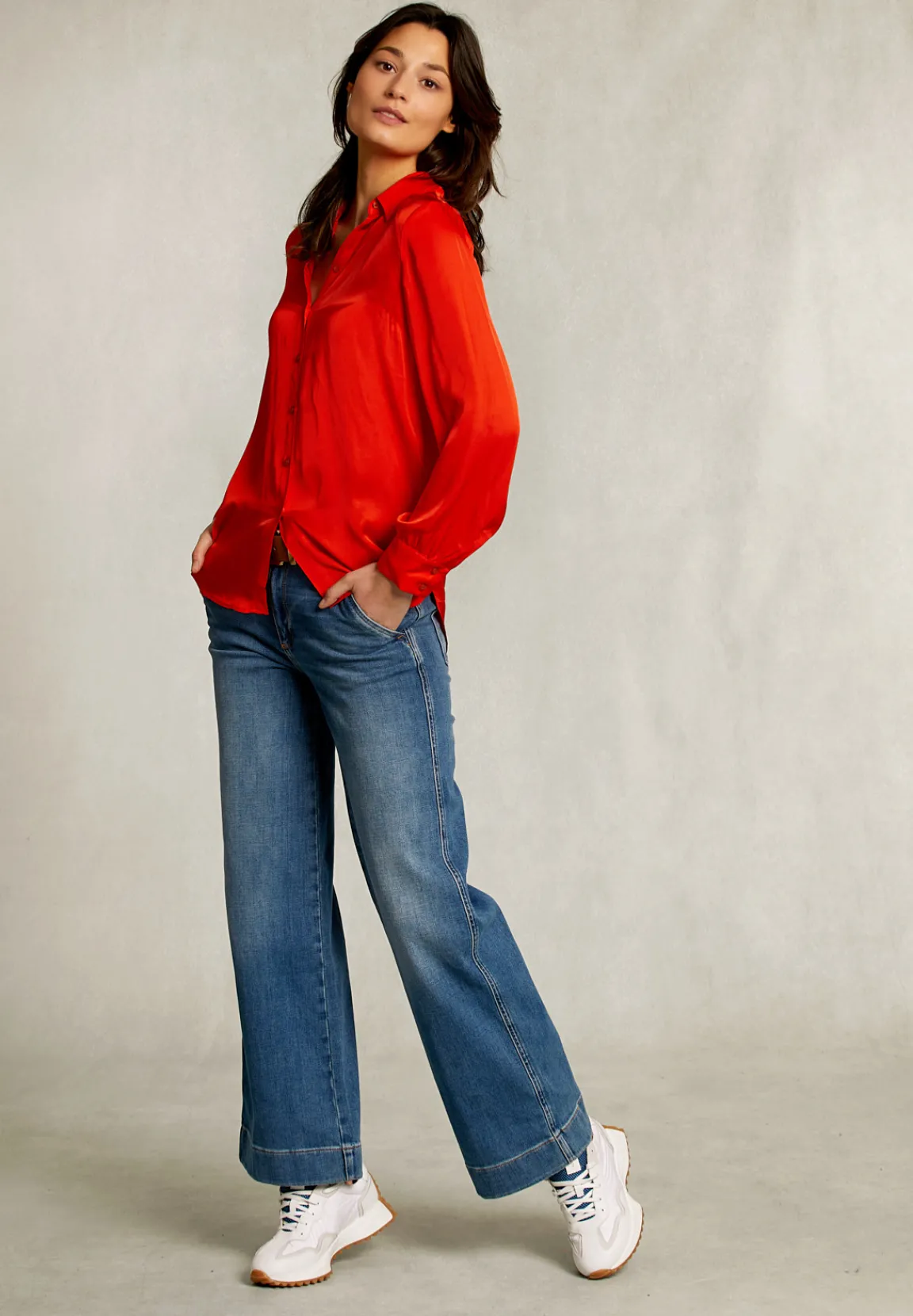 Fashion River Woods Oranje viscose blouse met knopen -