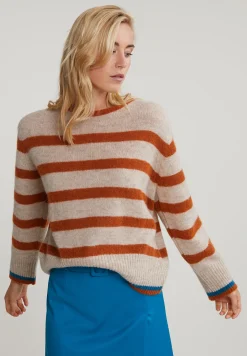 New River Woods Oranje/beige gestreepte trui ronde hals -