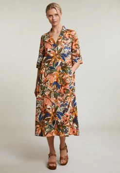 Fashion River Woods Oranje/kaki gebloemde V-hals jurk -
