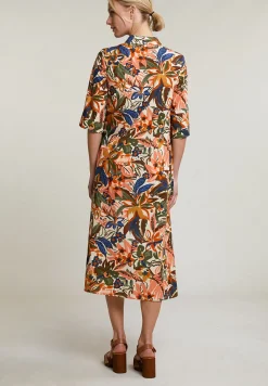 Fashion River Woods Oranje/kaki gebloemde V-hals jurk -