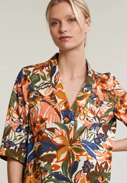 Fashion River Woods Oranje/kaki gebloemde V-hals jurk -