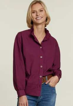 Best River Woods Paarse blouse ruffelkraag -