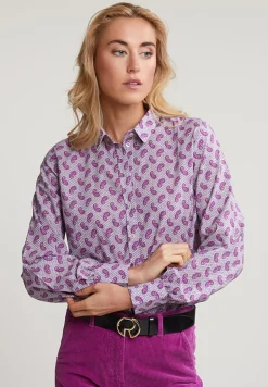 Hot River Woods Paarse paisley blouse pofmouwen -