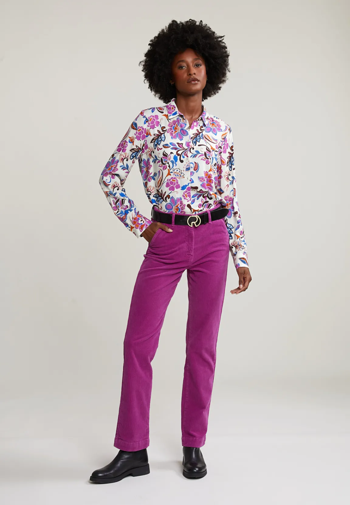 Hot River Woods Paarse ribfluwelen broek hoge taille -