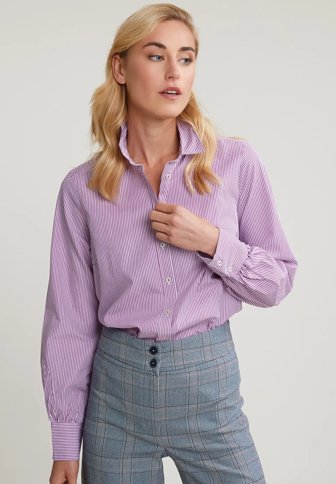 Discount River Woods Paars/wit gestreepte blouse pofmouwen -