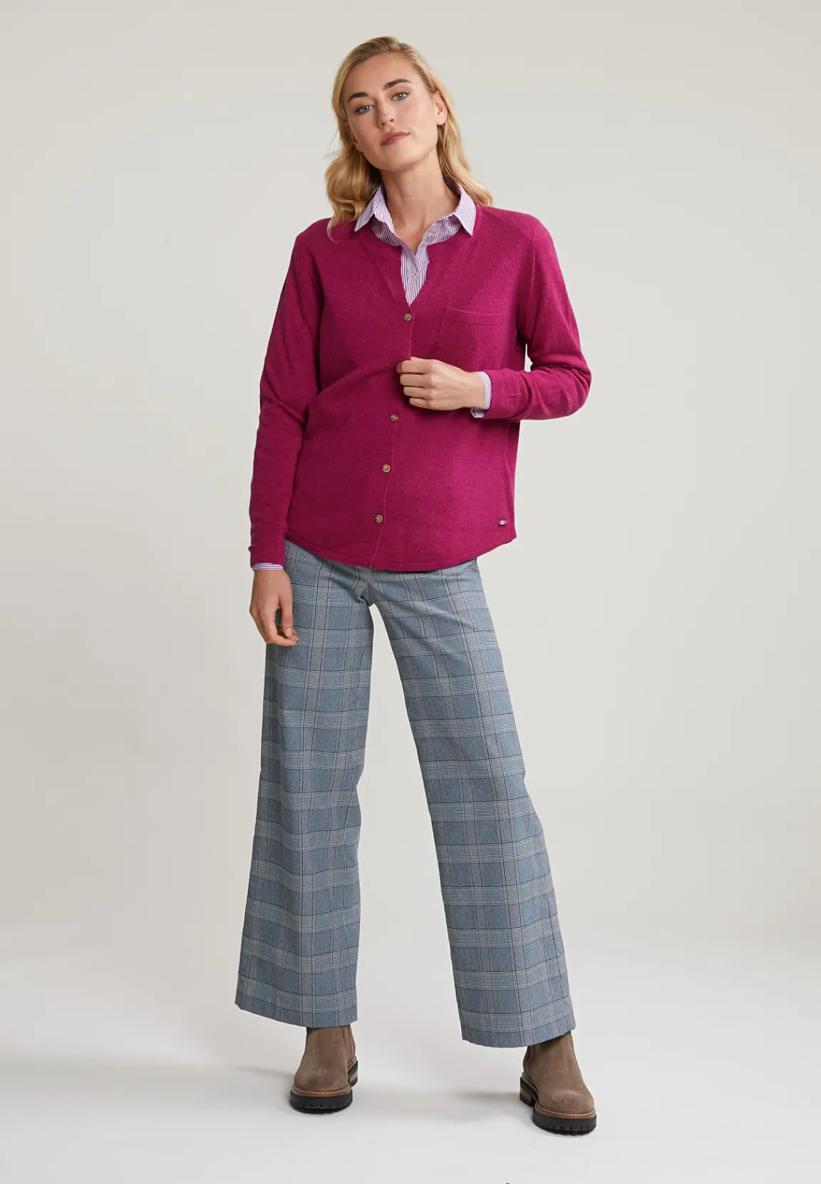 Discount River Woods Paars/wit gestreepte blouse pofmouwen -