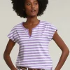 Hot River Woods Paars/wit gestreepte V-hals T-shirt -