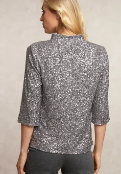 Hot River Woods Pailletten V-hals blouse 3/4 mouwen zilver -
