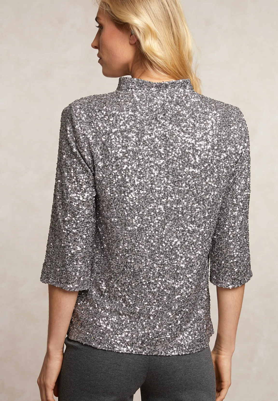 Hot River Woods Pailletten V-hals blouse 3/4 mouwen zilver -