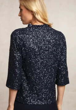 Best River Woods Pailletten V-hals blouse 3/4 mouwen navy -
