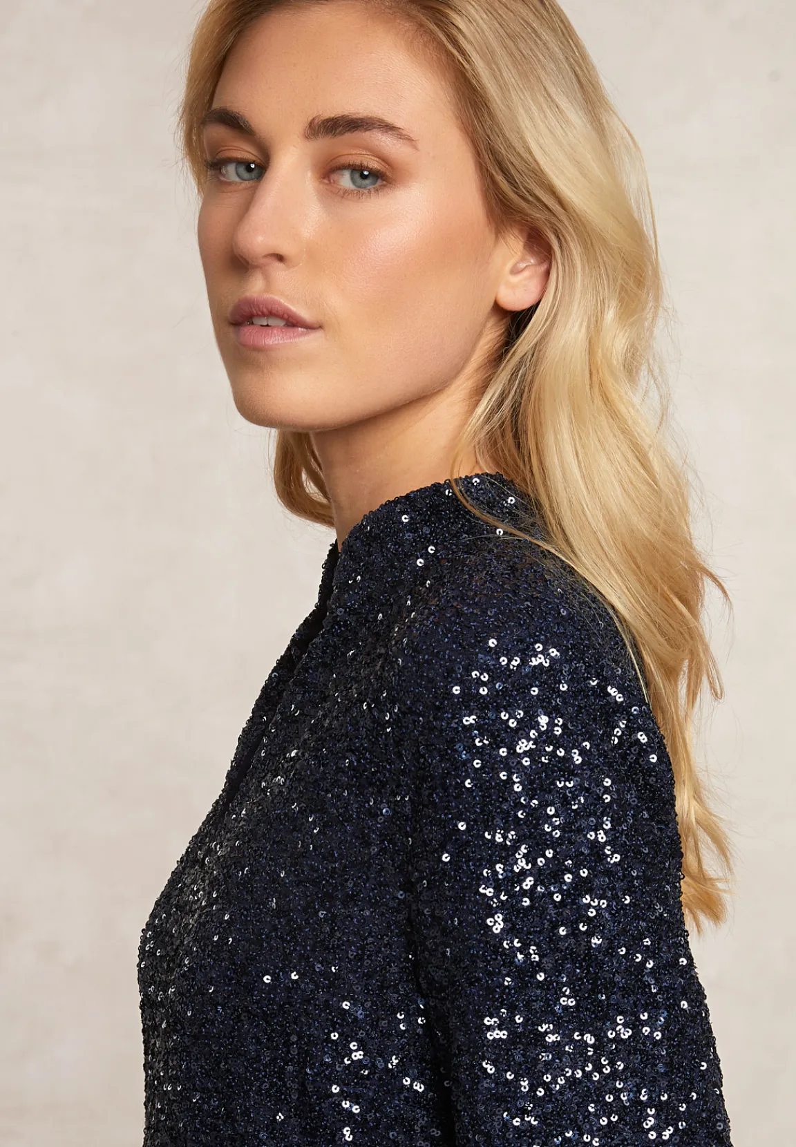Best River Woods Pailletten V-hals blouse 3/4 mouwen navy -