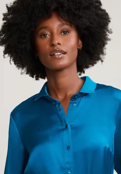 Best River Woods Petrol klassieke blouse -