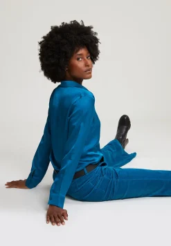 Best River Woods Petrol klassieke blouse -