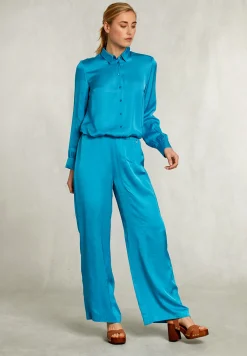 Hot River Woods Petrol viscose blouse met knopen -