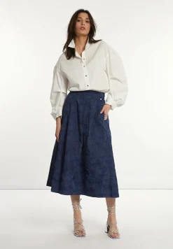 New River Woods Plooirok hoge taille blauw -