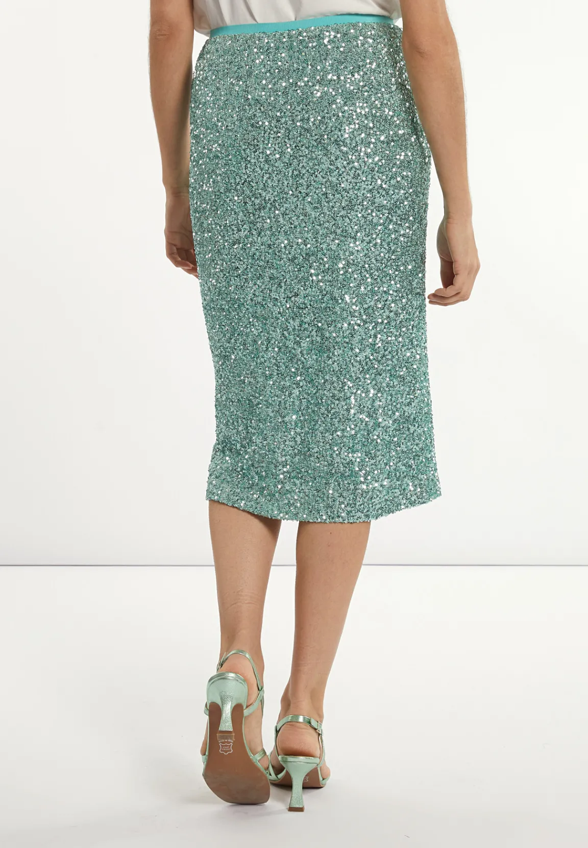 Fashion River Woods Rechte midirok met pailletten mintgroen -