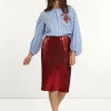 Fashion River Woods Rechte midirok met pailletten rood -